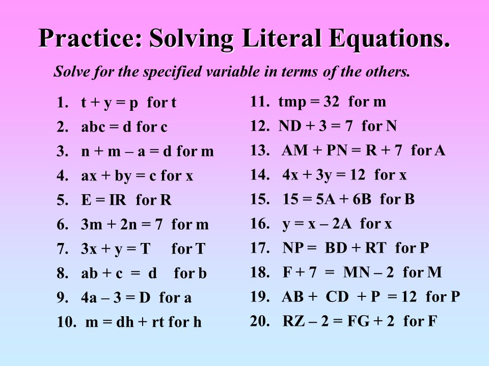 Solving Literal Equations ppt download